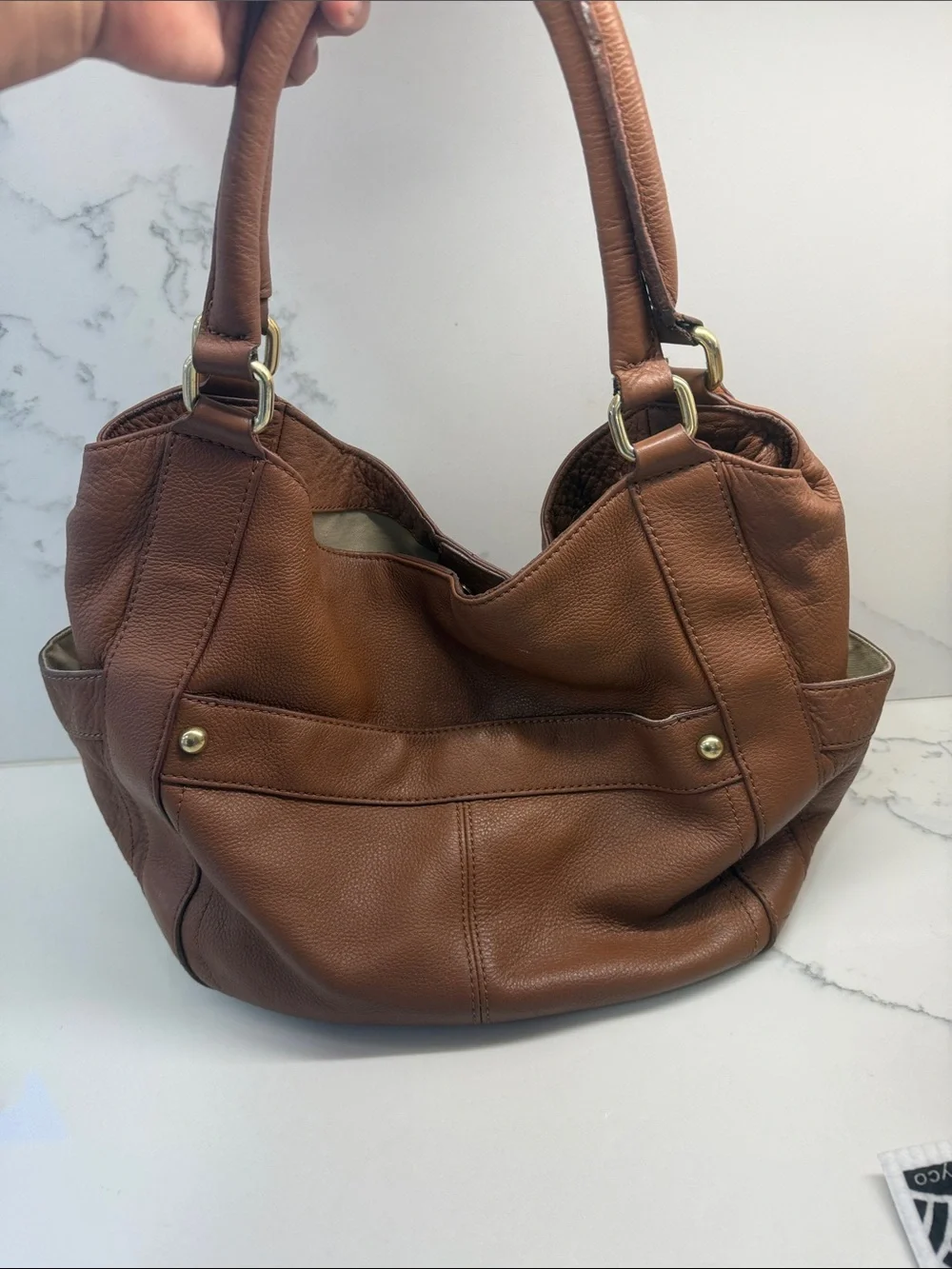 J Crew Classic Brown Leather Tote Handbag